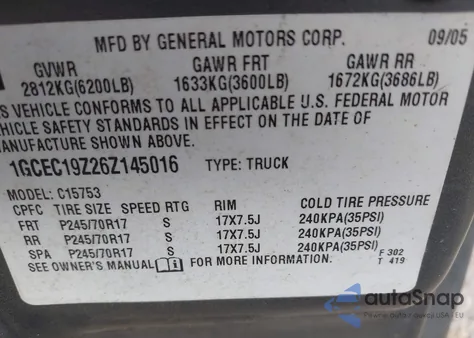 2006 Chevrolet Silverado 1500 Ls z USA, uszkodzony, nr VIN 1GCEC19Z26Z145016